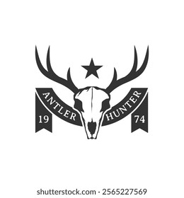 Classic Vintage Stag Buck Reindeer Elk Antler Deer hunters wildlife logo design, vector illustration