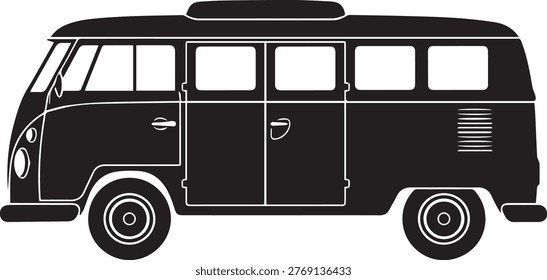 Classic vintage style camper van silhouette perfect for retro travel and outdoor camping graphics