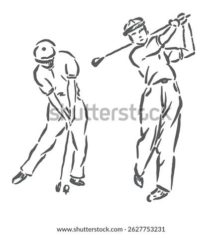classic and vintage style golfer vector sketch with unique depiction with two playing styles