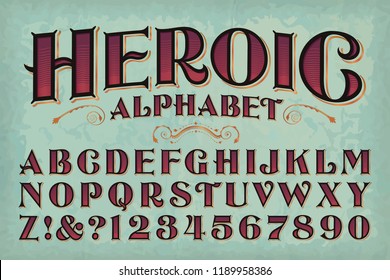 A classic vintage styled alphabet. This font has a Victorian, antiquarian book titling quality, or perhaps an old west or circus sign vibe.