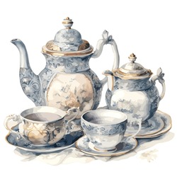 Classic Vintage Teaware In Watercolor
