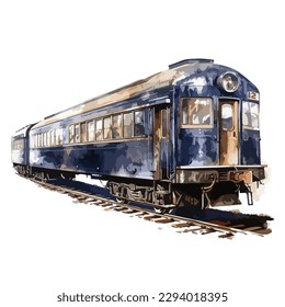 Classic vintage train in blue in watercolor