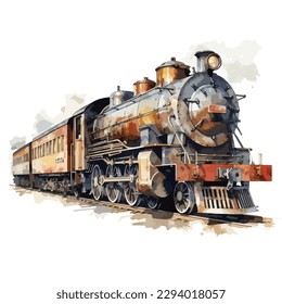 Classic vintage train in watercolor