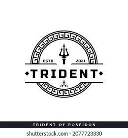 Classic Vintage Trident Neptune God Poseidon Triton King Spear Logo Icon Design Template