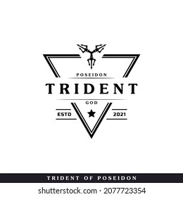 Classic Vintage Trident Neptune God Poseidon Triton King Spear Logo Icon Design Template