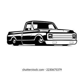 classic vintage truck transport vector art logo isolated on white background showing from side. Best for the trucking company industry.