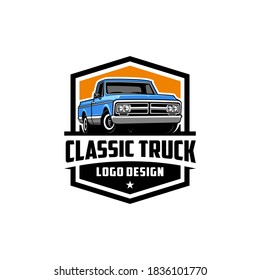 a classic vintage truck transportation emblem logo design