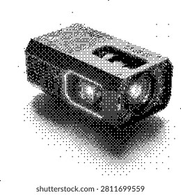 A classic vintage twin-lens reflex camera, depicted in a charming halftone dot pattern, ideal for photography and retro themes.