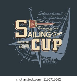 Classic vintage yacht  racing sailing regatta - vintage vector print  for boy man shirt 