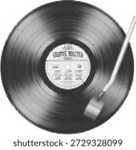 Classic vinyl record disk in halftone monotone retro music style