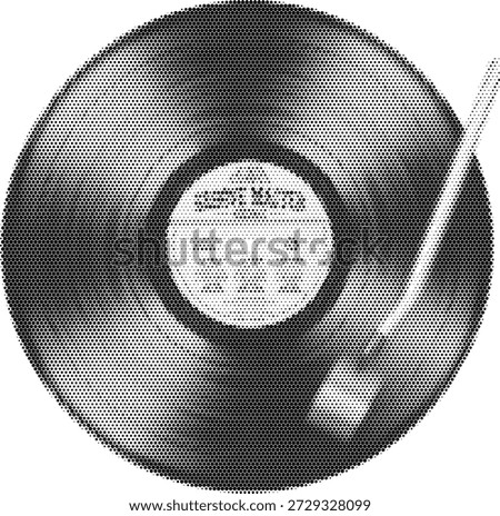 Classic vinyl record disk in halftone monotone retro music style