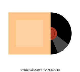 Classic vinyl record flat vector illustration. Old fashioned long play, LP. Plastic audio disc on paper case. Blank music album cover with copyspace. Vintage media, retro entertainment symbol
