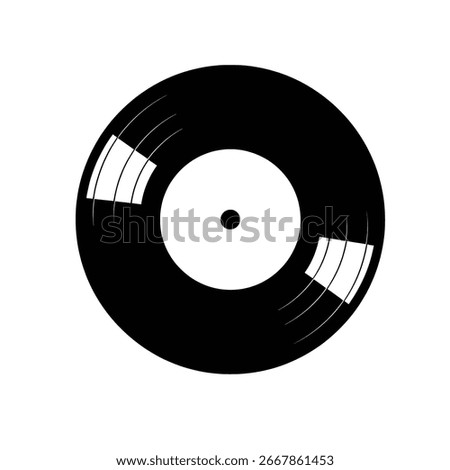 A classic vinyl record, a medium for audio and music, is isolated on a white background. Represents retro, vintage, and timeless entertainment. Black and white design.