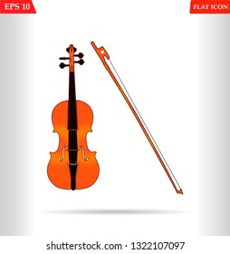 Classic violin with bow vector. Concept of music and entertainment. Realistic design illustration . Musical instrument Symbol. Violin isolated . Realistic orchestra violin. Vintage musical instrument.