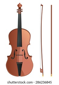 Classic violin with fiddle stick on white background