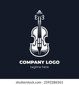 Classic violin logo template for orchestra or music festival featuring vintage violin illustration with detailed string and bow design