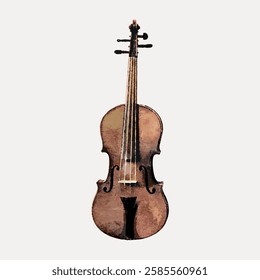 A classic violin with a rich wooden finish. The violin features elegant curves and fine strings. This violin is perfect for classical music enthusiasts. Vintage art illustration, vector.