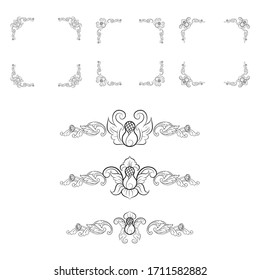 Ornamentos vectoriales clásicos enmarcan elementos separadores para la invitación clásica a bodas antiguas