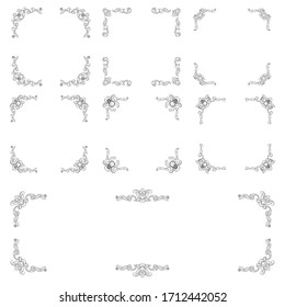 Ornamentos vectoriales clásicos enmarcan elementos separadores para el doodle dibujado a mano de la invitación a bodas antiguas clásicas