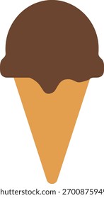 A classic waffle cone filled with a single scoop of rich chocolate ice cream illustrated in soft colors