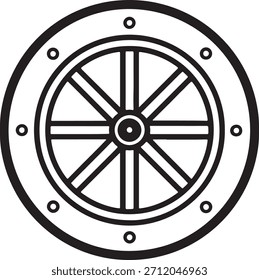 Classic wagon wheel silhouette suitable for vintage design, rural elements, old transport graphics, and rustic icons.