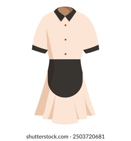 Classic waitress uniform, featuring a collared shirt and a black apron, commonly worn by restaurant service staff