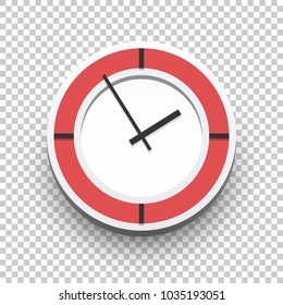 Classic wall clock icon for home or office with soft shadow on transparent background, vector illustration