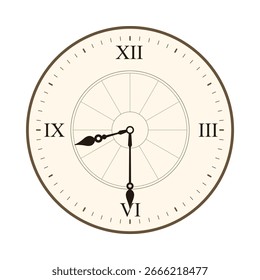Classic Wall Clock with Roman Numerals Shows 08.30, vector illustration isolated on white background, eps