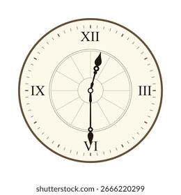 Classic Wall Clock with Roman Numerals Shows 12.30, vector illustration isolated on white background, eps