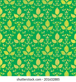 Classic wallpaper seamless pattern with green leaves
