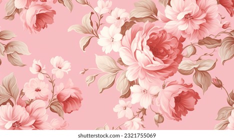 Classic wallpaper seamless vintage floral pattern on pink background