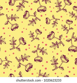 Classic wallpaper seamless vintage flower pattern on yellow background. Seamless Floral Pattern in vector. Hand drawn roses