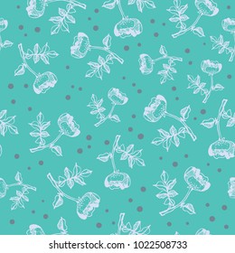 Classic wallpaper seamless vintage flower pattern on blue background. Seamless Floral Pattern in vector. Hand drawn roses