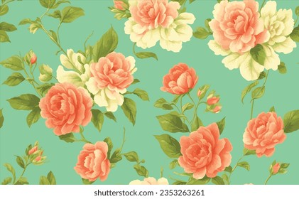 classic wallpaper seamless vintage flower pattern on green background. seamless beautiful flower illustration pattern