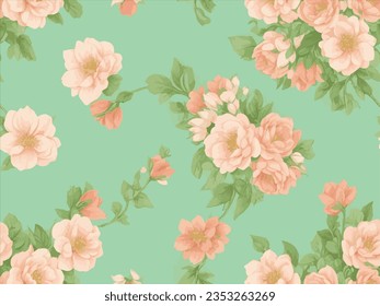 classic wallpaper seamless vintage flower pattern on green background. seamless beautiful flower illustration pattern