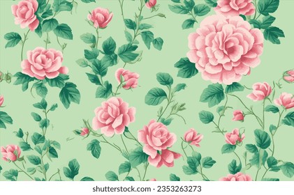 classic wallpaper seamless vintage flower pattern on green background. seamless beautiful flower illustration pattern