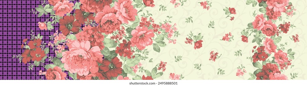 Classic wallpaper seamless vintage flower dupatta and saree pattern on beige background. 