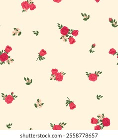 classic wallpaper seamless vintage flower roses  pattern on beige background .  artwork for fabrics, souvenirs, packaging, greeting cards and   scrapbooking wrapping papers