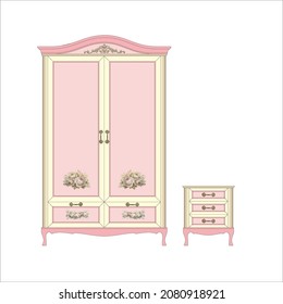 Classic wardrobe for clothes, for books and decor, at the entrance, into the bedroom, in the nursery, in the study, cornice, and other curved elements