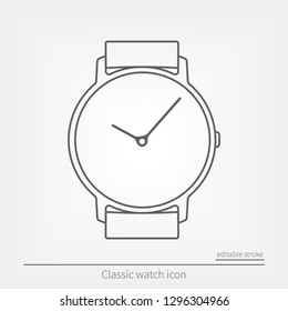 Classic watch simple line icon. Isolated vector sign with editable stroke