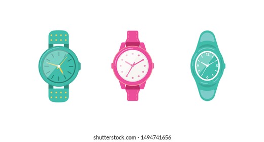 Classic watches set of vector icons. Watch for businessman, smartwatch and fashion clocks collection.
