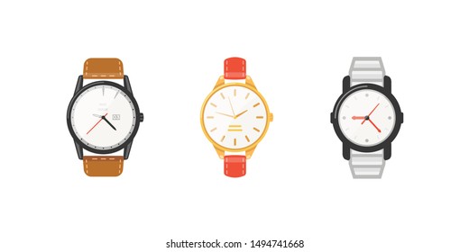 Classic watches set of vector icons. Watch for businessman, smartwatch and fashion clocks collection.