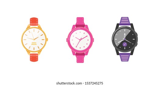 Classic watches set of vector icons. Watch for businessman, smartwatch and fashion clocks collection.