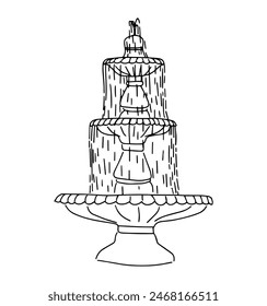 La clásica fuente de agua está hecha en forma de una flor, dibujo estilo garabato