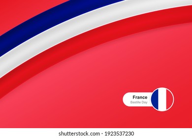 Classic waving flag of France. Creative template for bastille day greetings