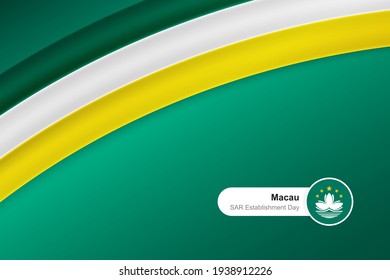 Bandera onduladora clásica de Macao. Plantilla creativa para saludos del Día de Establecimiento de SAR