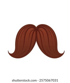 Classic wavy mustache with a thick brown design. Ideal for retro-themed visuals or character illustrations. Vector illustration isolated on white background