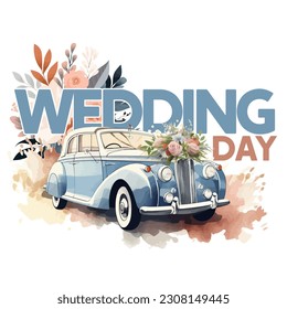Classic Wedding Car Watercolor Invitation Design
