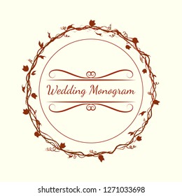 Classic Wedding Elegant Monogram Autumn Maple Leaves Design Hand Drawing Template for Invitation, Celebrate or Any Card Design