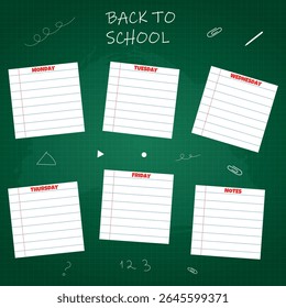  Classic weekly planner stickers - school schedule notes on chalkboard.Vector illustration